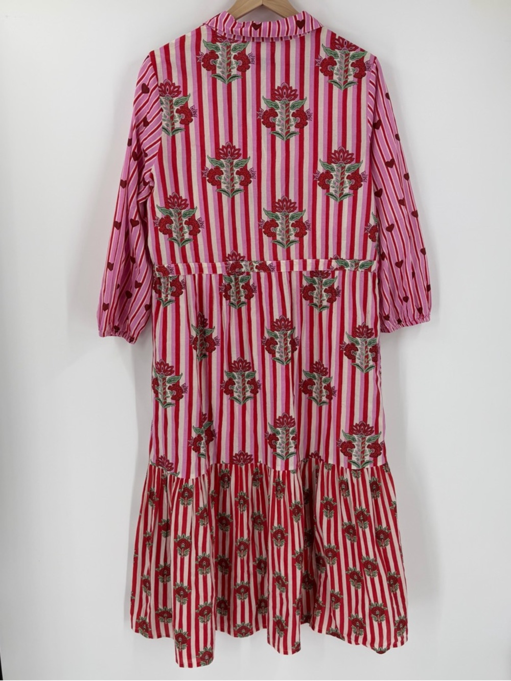 Printfresh Maison Dress Carnation Stripes Scarlet Petal L Feminine Hearts Midi - Picture 6 of 10